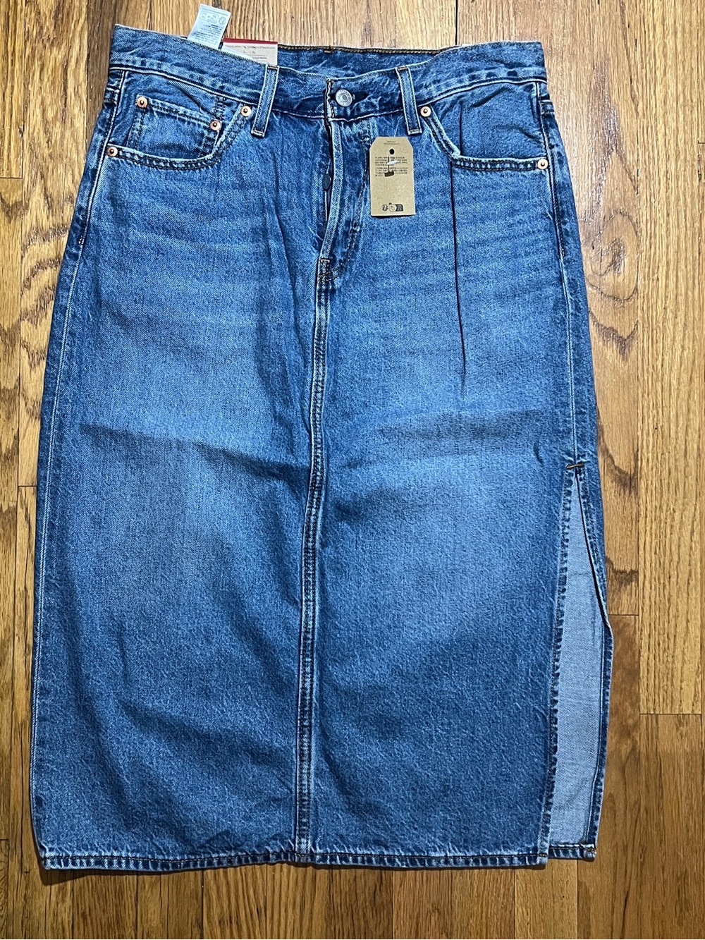 Levi's Women’s Blue Denim Cotton Midi Pencil Side Slit Skirt Pockets 5 Buttons